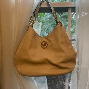 Michael Kors White Leather Bag with Gold trim